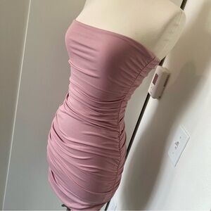 Nookie Strapless Ruched Dress in Soft Pink